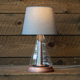 Modern industrial table lamp rustic bronze copper hardware glass wood base grey lamp shade