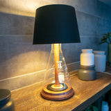 Modern industrial table lamp rustic bronze copper hardware glass wood base black lamp shade